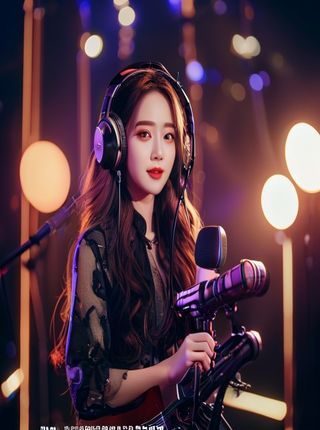 美女直播主播萌萌演唱歌曲，专业录音棚风格背景，声音甜美画面精致